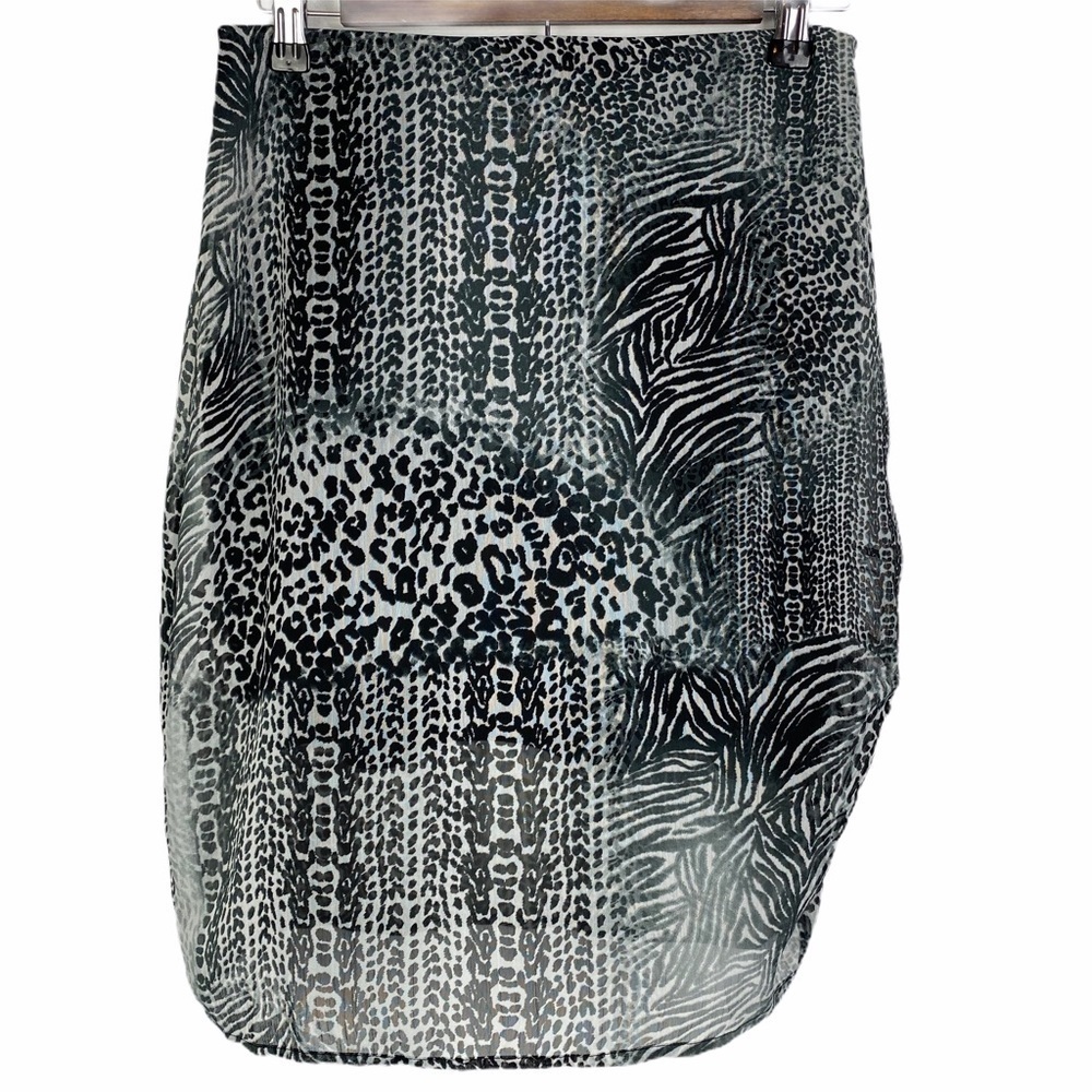 Lapis‎ Leopard Animal Print Chiffon Pencil Skirt Women's Small  Black Gray Lined